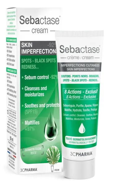 3C PHARMA SEBACTASE intensyvus 8 poveikių kremas nuo spuogų su SPF15 50ml