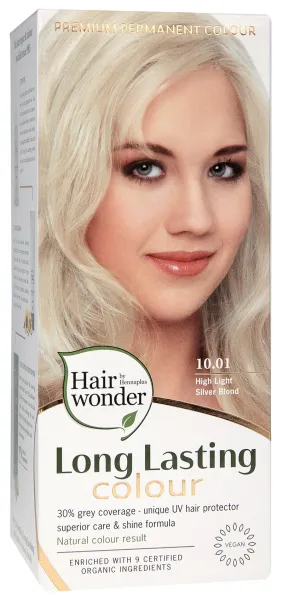 HAIRWONDER (spalva: labai šviesi pelenų blondinė 10.01) plaukų dažai ilgalaikiai su 9 ekologiškais augaliniais ekstraktais