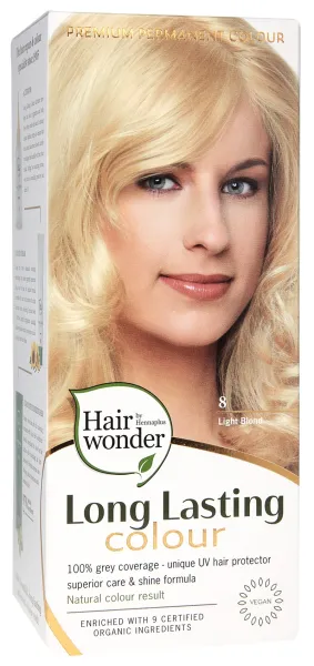 HAIRWONDER (spalva: šviesi blondinė 8) plaukų dažai ilgalaikiai su 9 ekologiškais augaliniais ekstraktais