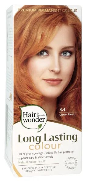 HAIRWONDER (spalva: vario auksinė 8.4) plaukų dažai ilgalaikiai su 9 ekologiškais augaliniais ekstraktais