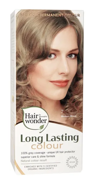 HAIRWONDER (spalva: vidutinė blondinė 7) plaukų dažai ilgalaikiai su 9 ekologiškais augaliniais ekstraktais