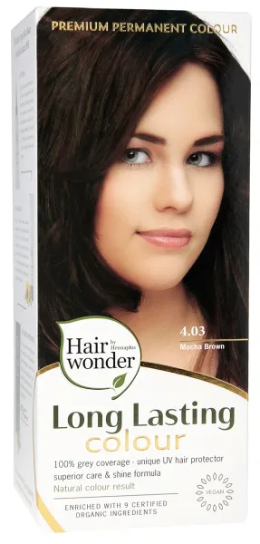 HAIRWONDER (spava: kavos ruda 4.03) plaukų dažai ilgalaikiai su 9 ekologiškais augaliniais ekstraktais