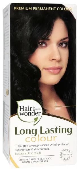 HAIRWONDER (spalva: juoda 1) plaukų dažai ilgalaikiai su 9 ekologiškais augaliniais ekstraktais