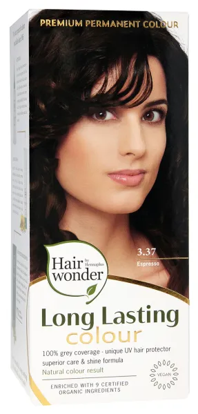 HAIRWONDER (spalva: espresso 3.37) plaukų dažai ilgalaikiai su 9 ekologiškais augaliniais ekstraktais