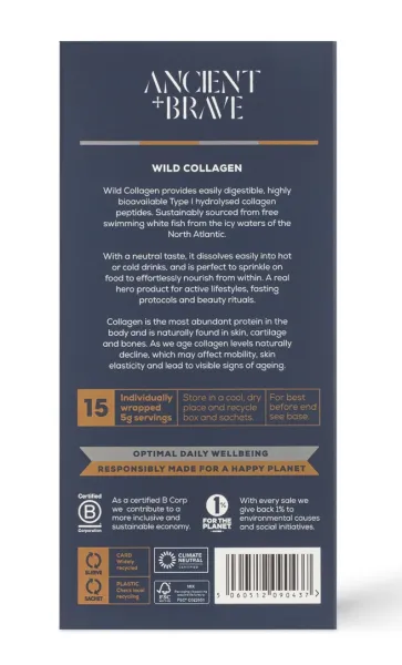 Maisto papildas ANCIENT&BRAVE jūrinio kolageno milteliai pakeliuose „Wild Collagen“ 75g