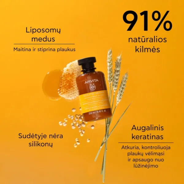 APIVITA šampūnas su keratinu maitinamasis atkuriamasis 250ml