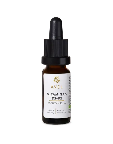 Maisto papildas AVEL VITAMINAS D3+K2 MK7 2500TV +100µg 300 lašų (aliejus)