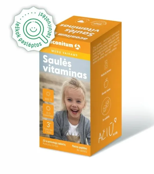 Maisto papildas vaikams ACONITUM Saulės vitaminas kramtomos tabletės N30
