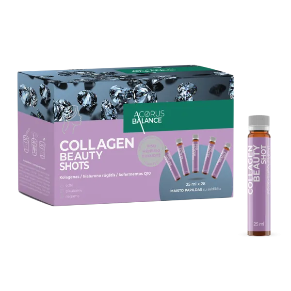 Maisto papildas Acorus Balance Collagen Beauty shots apelsinų skonio odai, plaukams, nagams 25ml N28