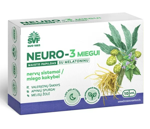 Maisto papildas ŠVF Neuro - 3 miegui su melatoninu kapsulės N10