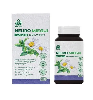 Maisto papildas ŠVF Neuro - 3 miegui su melatoninu kietosios kapsulės N60