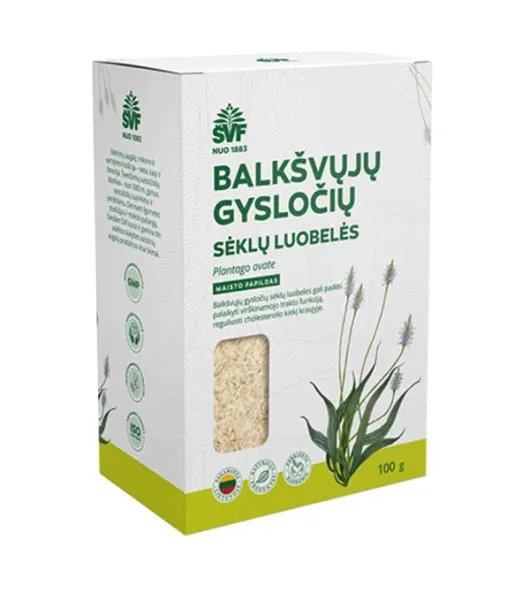 Maisto papildas ŠVF Balkšvųjų gysločių sėklų luobelės, maistinės skaidulos 100g