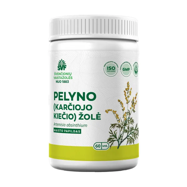 Maisto papildas ŠVF Karčiųjų kiečių (pelyno) žolė kapsulės N60