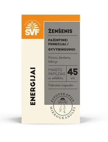 Maisto papildas ŠVF Ženšenis Energijai mikrogranulės kietosiose kapsulėse N45