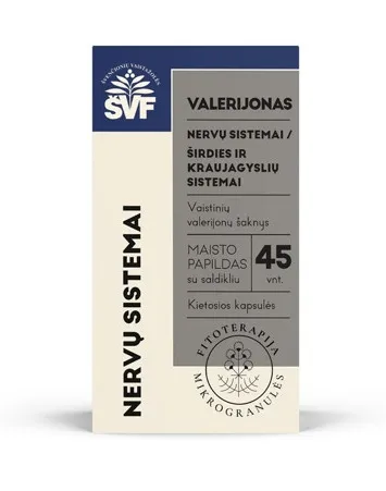 Maisto papildas ŠVF Valerijonas Nervų sistemai mikrogranulės kietosiose kapsulėse N45