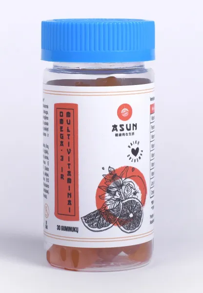 Maisto papildas ASUN „Omega-3 ir multivitaminai“ guminukai su cukrais ir saldikliu N30