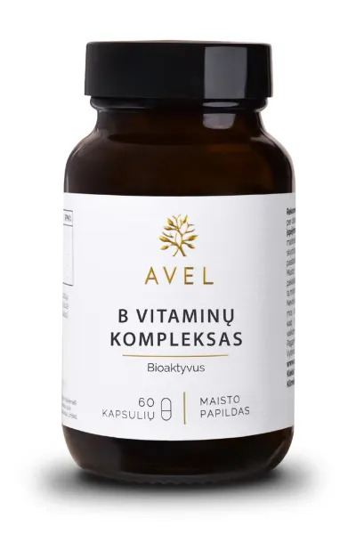 Maisto papildas AVEL BIOAKTYVUS B VITAMINŲ KOMPLEKSAS 8 B gupės vitaminai kapsulės N60