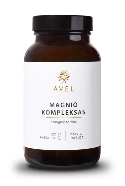 Maisto papildas AVEL MAGNIO KOMPLEKSAS 7 magnio formos kapsulės N120