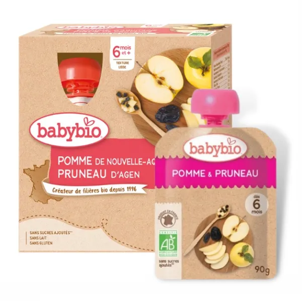 BABYBIO ekologiška obuolių ir slyvų tyrelė (nuo 6 mėn.) 4x90g