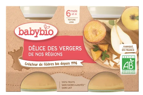 BABYBIO ekologiškų vaisių kokteilio tyrelė (nuo 6 mėn.) 2x130g