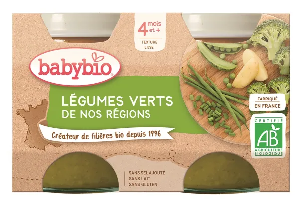 BABYBIO ekologiška žaliųjų daržovių tyrelė (nuo 4 mėn.) 2x130g
