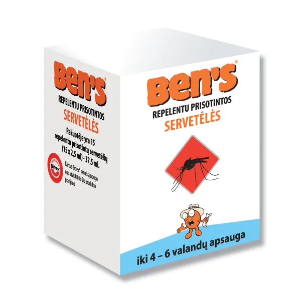 Repelentas nuo uodų ir erkių BEN'S prisotintos servetėlės N15