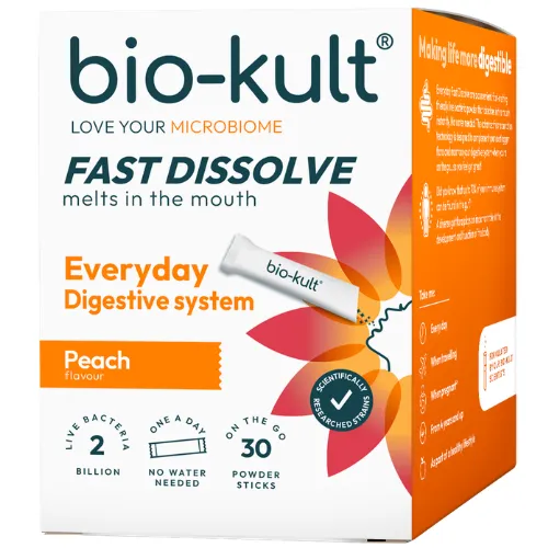 Maisto papildas BIO-KULT Everyday burnoje greitai tirpstantys milteliai (persikų skonio) N30
