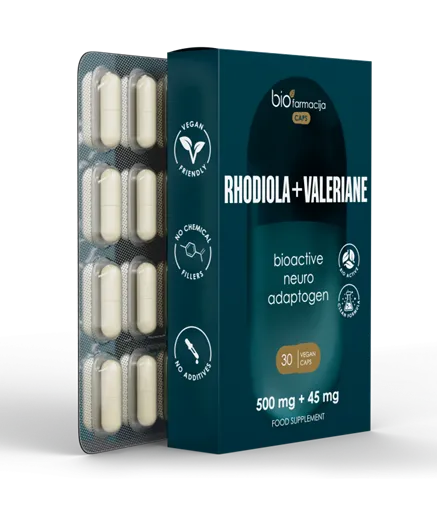 Maisto papildas Biofarmacija CAPS RHODIOLA+VALERIANE 500mg + 45mg kapsulės N30
