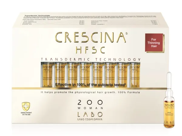 CRESCINA HFSC TRANSDERMIC ampulės plaukų atauginimui skatinti MOTERIMS 200 stiprumo 20 vnt