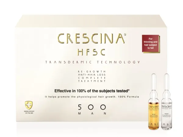 CRESCINA HFSC TRANSDERMIC ampulių kompleksas plaukų slinkimo stabdymui ir plaukų atauginimui VYRAMS 500 stiprumo 20 vnt (10+10)