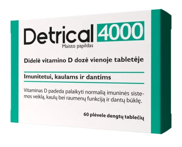 Maisto papildas DETRICAL 4000IU plėvele dengtos tabletės N60