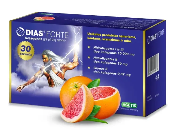 Maisto papildas DIAS FORTE Kolagenas greipfrutų skonio milteliai pakeliuose N30