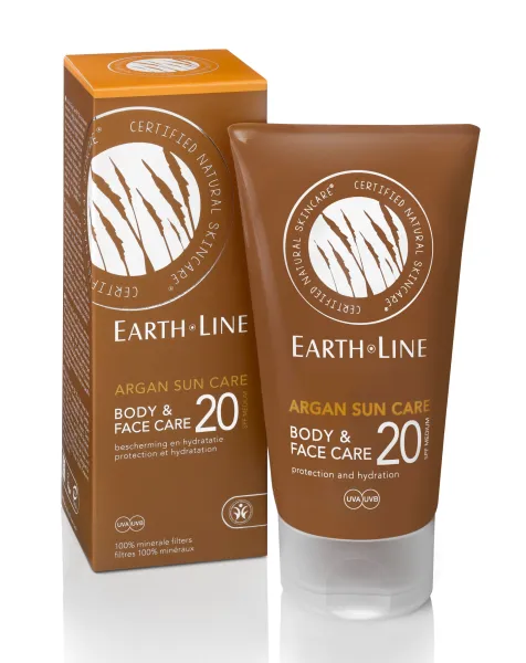 EARTH LINE Argan Sun Care SPF20 kremas kūno ir veido priežiūrai (UVA, UVB, 100% mineraliniai filtrai) 150ml