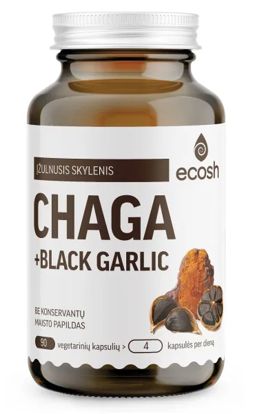Maisto papildas ECOSH Chaga su juoduoju česnaku N90