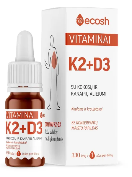 Maisto papildas ECOSH vitaminai K2 (K2VITAL® 45μg) + D3 (2000IU, 50μg) 10ml