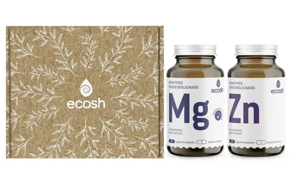 Maisto papildų ECOSH Rinkinys JAM: Bioaktyvus Magnis su vitaminu B6 N90 + Bioaktyvus Cinkas N90