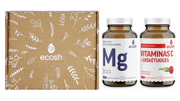 ECOSH maisto papildų rinkinys MAMAI: Magnis N90 + Vitaminas C su erškėtuogėmis N90