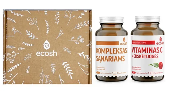 ECOSH maisto papildų rinkinys TĖČIUI: Kompleksas sąnariams N90 + Vitaminas C su erškėtuogėmis N90