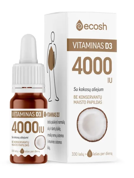 Maisto papildas ECOSH vitaminas D3 su kokosų aliejumi 4000TV 10ml