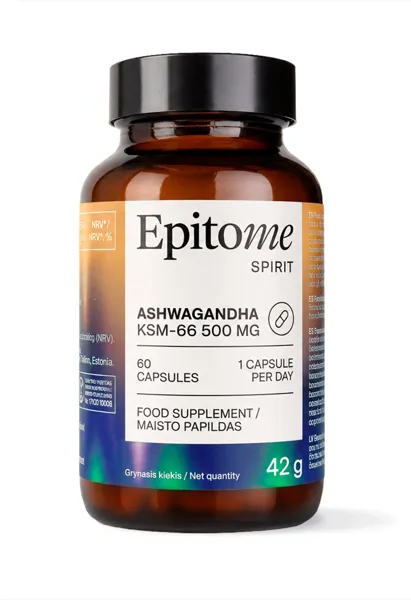 Maisto papildas EPITOME Ashwagandha KSM - 66 500mg kapsulės N60