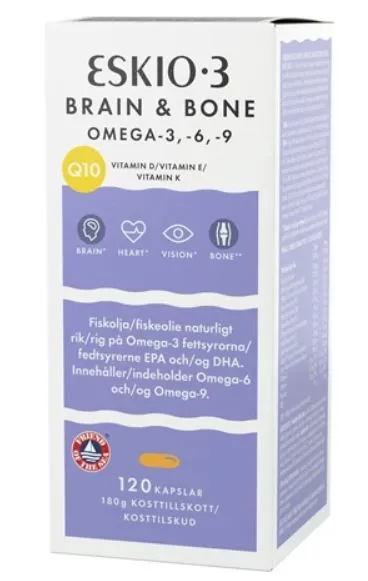 Maisto papildas ESKIO-3 BRAIN&BONE Omega-3, 6 ir 9 riebalų rūgštys, kofermentas Q10, vitaminai D, E ir K N120