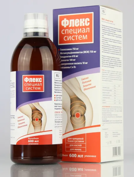 Maisto papildas FLEX SPECIAL SYSTEM (Gliukozaminas+Chondroitinas+MSM+Kolagenas+Hialuronas) 600ml