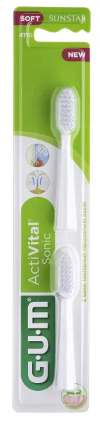 GUM vibruojančio dantų šepetėlio SONIC Daily keičiamos galvutės (baltos), 2vnt