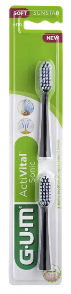 GUM vibruojančio dantų šepetėlio SONIC Daily keičiamos galvutės (juodos), 2vnt