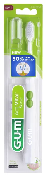 GUM vibruojantis dantų šepetėlis ActiVital Sonic (su baterija), baltas