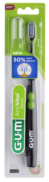 GUM vibruojantis dantų šepetėlis ActiVital Sonic (su baterija), juodas