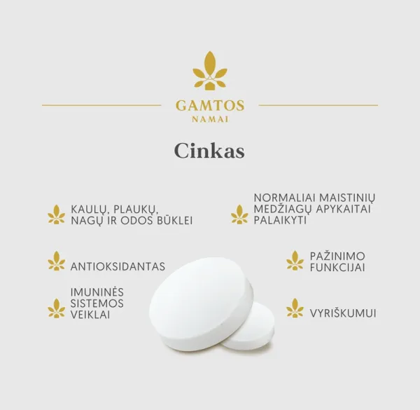Maisto papildas GAMTOS NAMAI Biologiškai aktyvus cinko bisglicinatas tabletės N90