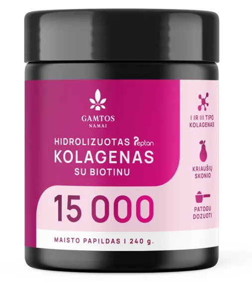 Maisto papildas GAMTOS NAMAI Hidrolizuotas Peptan Kolagenas 15000 su biotinu kriaušių skonio milteliai 240g