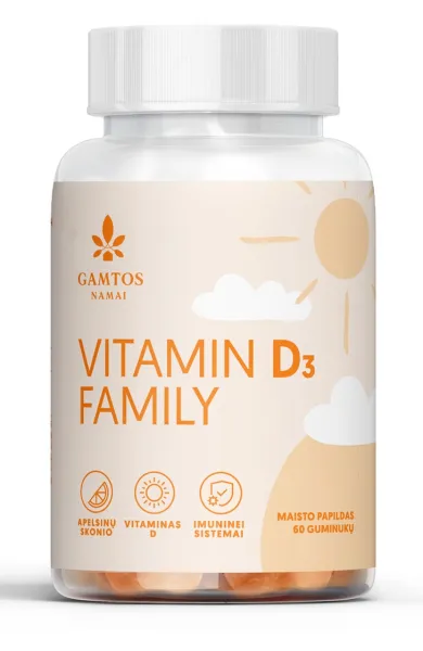 Maisto papildas GAMTOS NAMAI Vitaminas D3 Family guminukai N60
