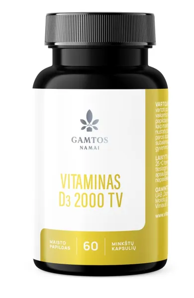 Maisto papildas GAMTOS NAMAI Vitaminas D3 2000TV minkštosios kapsulės N60